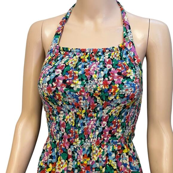 Urban Outfitters Lola Wide Leg Jumpsuit Small Floral Smocked Halter Colorful - Picture 2 of 8